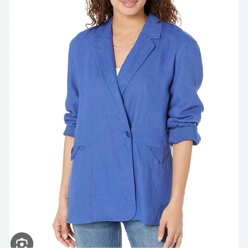 Madewell Double-Breasted Cross-over Blazer 100% Linen in Blue